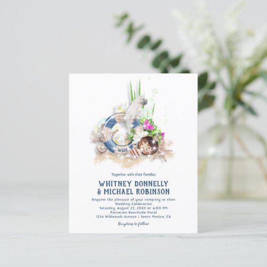 Budget Zeekant Strand Bruiloft Uitnodigingen (Staand voorkant)