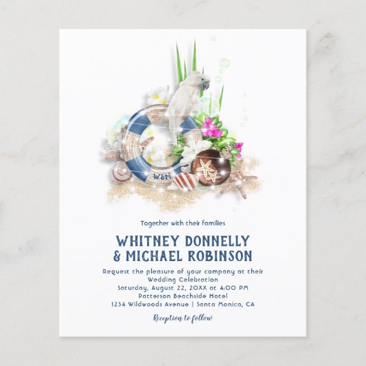 Budget Zeekant Strand Bruiloft Uitnodigingen (Voorkant)