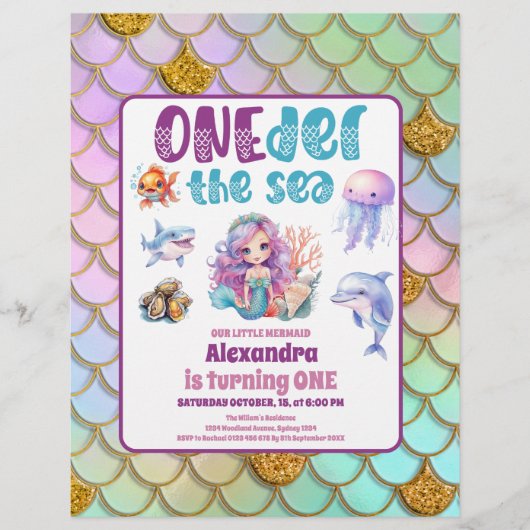 Budget Zeemeermin 1e Verjaardagsfeest Flyer (Voorkant)