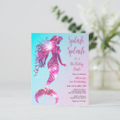 Budget Zeemeermin Baby Meisje 1e verjaardag Uitnod (Staand voorkant)