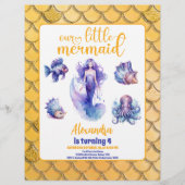 Budget Zeemeermin Goud Glitter Verjaardagsfeest Flyer (Voorkant)