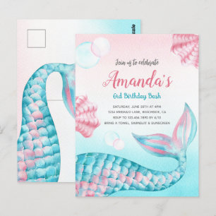 Budget Zeemeermin watercolor verjaardagsuitnodigin Briefkaart