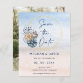 Budget Zeeschelpen Zomer Strand Foto Save the Date (Voorkant / Achterkant)