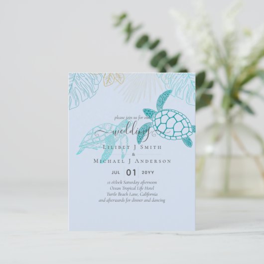 BUDGET Zeeschildpadden Bruiloft Moderne Lijn Kunst (Staand voorkant)