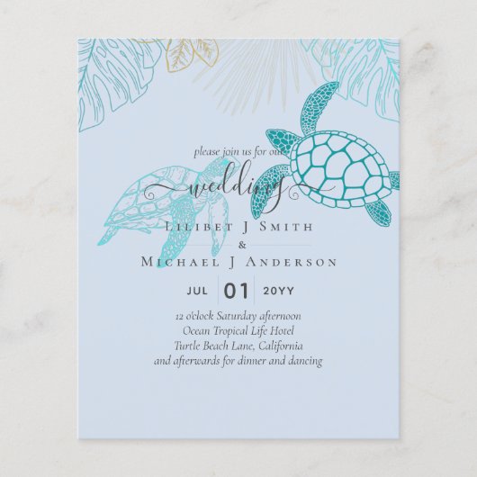 BUDGET Zeeschildpadden Bruiloft Moderne Lijn Kunst (Voorkant)