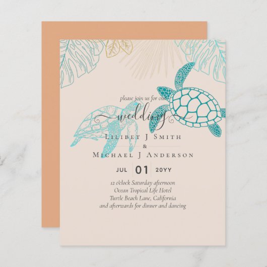 BUDGET Zeeschildpadden Bruiloft Moderne Lijn Kunst (Voorkant / Achterkant)