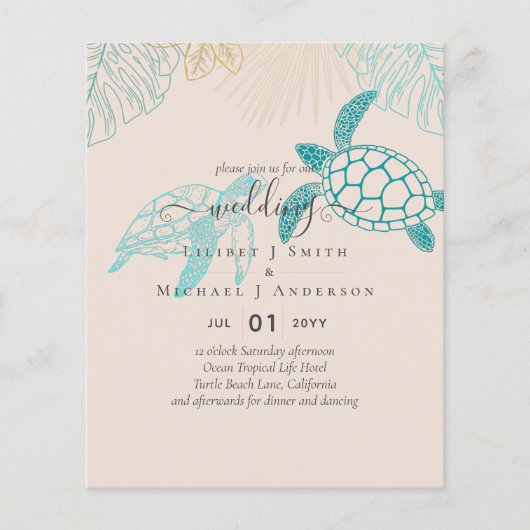 BUDGET Zeeschildpadden Bruiloft Moderne Lijn Kunst (Voorkant)
