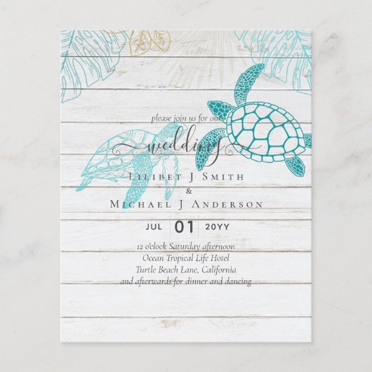 BUDGET Zeeschildpadden Bruiloft Moderne Lijn Kunst Flyer (Voorkant)