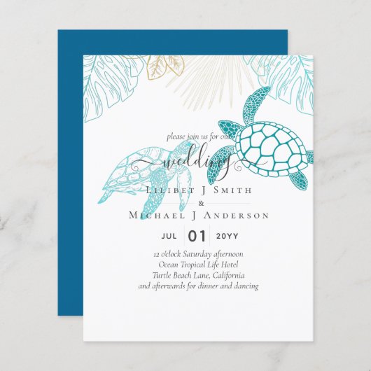 BUDGET Zeeschildpadden Bruiloft Moderne Lijnkunst (Voorkant / Achterkant)