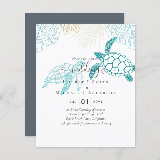 BUDGET Zeeschildpadden Huwelijk Moderne Lijn Kunst (Voorkant / Achterkant)