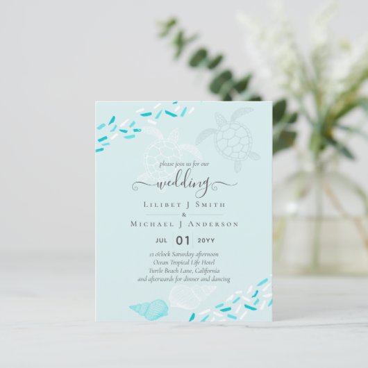 BUDGET Zeeschildpadden STRAND Bruiloft Koraal Teal (Staand voorkant)