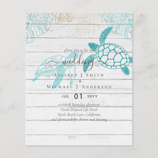 BUDGET Zeeschildpadden Trouwen Moderne Lijn Kunst Flyer (Voorkant)