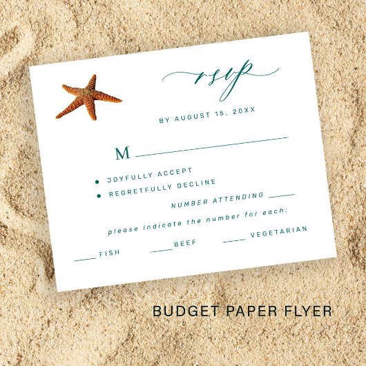 Budget zeester aqua turquoise menu keuze trouwfees