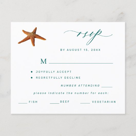 Budget zeesterren aqua blauwgroen menu keuze bruil (Voorkant)