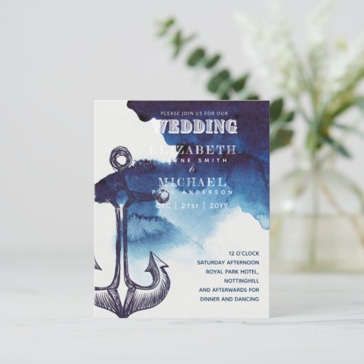 BUDGET Zeilbestemming Trouwfeest Uitnodiging (Staand voorkant)