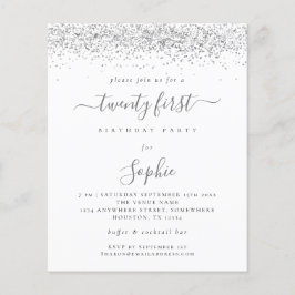 Budget Zilver Glitter Meisjes 21e Feest Uitnodigin