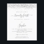 Budget Zilver Glitter Meisjes 21e Feest Uitnodigin<br><div class="desc">Er zijn twee papiersoorten om uit te kiezen voor dit formaat (4.5 x 5.6”) in het Budget-aanbod. Voor dit product raad ik de semi-glossy afwerking aan, een 110 gsm karton dat qua dikte vergelijkbaar is met een ansichtkaart. De Satin-optie is een veel dunner papier, 80 gsm. De standaardinstelling is semi-glossy....</div>