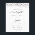 Budget Zilver Glitter Meisjes 21e Feest Uitnodigin<br><div class="desc">Er zijn twee papiersoorten om uit te kiezen voor dit formaat (4.5 x 5.6”) in het Budget-aanbod. Voor dit product raad ik de semi-glossy afwerking aan, een 110 gsm karton dat qua dikte vergelijkbaar is met een ansichtkaart. De Satin-optie is een veel dunner papier, 80 gsm. De standaardinstelling is semi-glossy....</div>