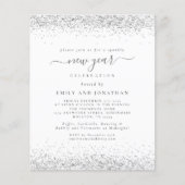 Budget Zilver Glitter Wit Nieuwjaarsfeest Uitnodig (Voorkant)