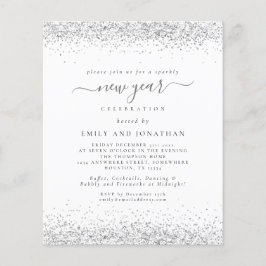 Budget Zilver Glitter Wit Nieuwjaarsfeest Uitnodig