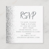 Budget Zilver Glitter Witte Trouw QR Code RSVP Informatiekaartje (Voorkant)