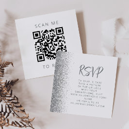 Budget Zilver Glitter Witte Trouw QR Code RSVP Informatiekaartje