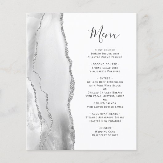 Budget Zilver Grijs Agaat Wit Trouwmenu (Voorkant)