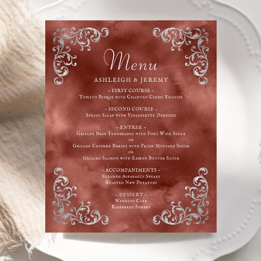 Budget Zilver Kaneel Roest Vintage Trouwmenu