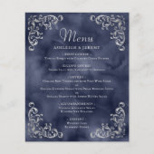 Budget Zilver Marineblauw Vintage Trouwmenu (Voorkant)
