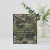 Budget Zilver Olijfgroen Vintage Wedding Menu (Staand voorkant)