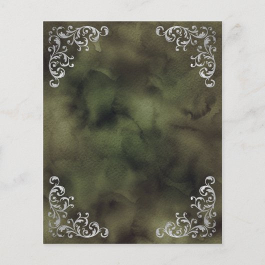 Budget Zilver Olijfgroen Vintage Wedding Menu (Achterkant)