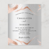 Budget zilver roos gouden marmer bruiloft uitnodig (Voorkant)