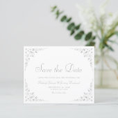 Budget Zilver Script Botanisch Frame Save The Date (Staand voorkant)