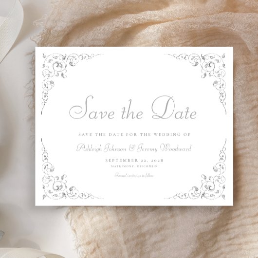 Budget Zilver Script Botanisch Frame Save The Date