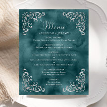 Budget Zilver Teal Blauw Vintage Trouwmenu