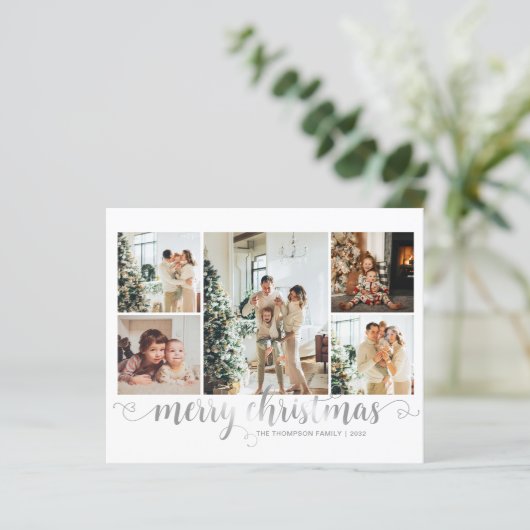 BUDGET Zilver Vrolijk Kerst Hart Script 5 Foto (Staand voorkant)