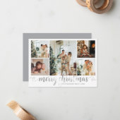 BUDGET Zilver Vrolijk Kerst Hart Script 5 Foto Notitiekaartje (Voorkant / Achterkant in situ)