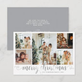 BUDGET Zilver Vrolijk Kerst Hart Script 5 Foto Notitiekaartje (Voorkant / Achterkant)