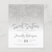 Budget zilver wit glitter zoet 16 uitnodigen flyer (Voorkant)