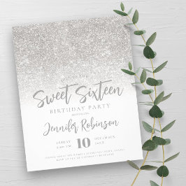 Budget zilver wit glitter zoet 16 uitnodigen flyer