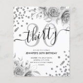 Budget Zilveren Bloem Glitter 30e Verjaardag Flyer (Voorkant)