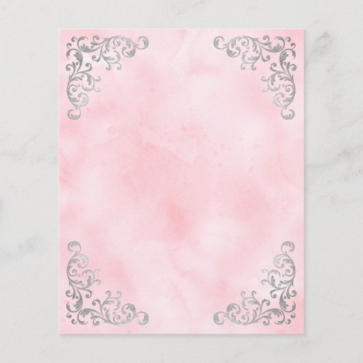 Budget Zilveren Blush Roze Vintage Trouwmenu (Achterkant)