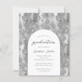 Budget Zilveren Glam Bloemenboog Afstuderen uitnod (Voorkant)