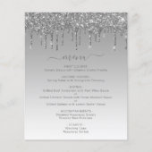 Budget Zilveren Glitter Drip Wedding Menu (Voorkant)