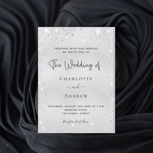 Budget zilveren glitter modern elegant bruiloft in kaart