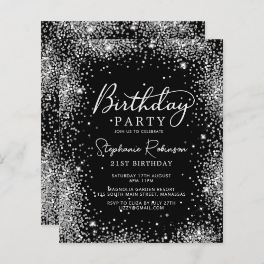 Budget Zilveren Glitter Zwart 21e Verjaardag Uitno (Voorkant / Achterkant)