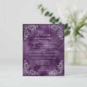 Budget Zilveren Paarse Vintage Wedding Menu (Staand voorkant)