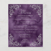 Budget Zilveren Paarse Vintage Wedding Menu (Voorkant)