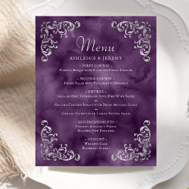 Budget Zilveren Paarse Vintage Wedding Menu