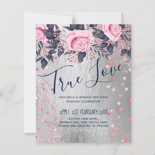 BUDGET Zilveren Rosegold Navy Roze Metalen Bruilof (Voorkant)